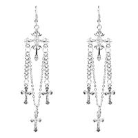 Zinc Alloy Rhinestone Drop Earring, Cross, real gold plated, for woman & with rhinestone, silver color 
