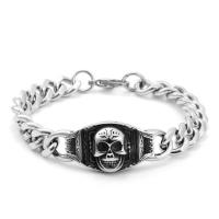 Stainless Steel Chain Bracelets, 316L Stainless Steel, Skull, polished, curb chain & for man, original color 