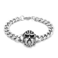 Stainless Steel Chain Bracelets, 316L Stainless Steel, Skull, polished, curb chain & for man, original color mm 