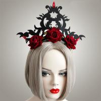 Feutre Bande de cheveux, avec strass de résine, fleur, Bijoux d'Halloween & pour femme, noir et rouge, 140mm, Vendu par PC