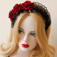 lacet Bande de cheveux, avec velours de coton & fer, Rose, Bijoux d'Halloween & pour femme, noir et rouge, 80mm, Vendu par PC