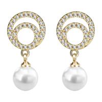 Rhinestone Brass Drop Earring, with ABS Plastic Pearl, plated & for woman & with rhinestone, 22mm 
