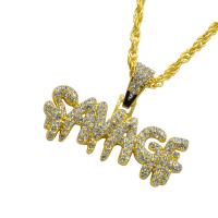 Zinc Alloy Sweater Necklace, Alphabet Letter, plated, for man & with rhinestone Approx 23.6 Inch 
