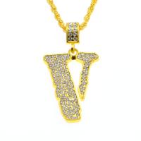 Zinc Alloy Sweater Necklace, Letter V, plated, for man & with rhinestone Approx 23.6 Inch 