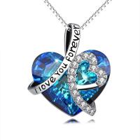 Crystal Zinc Alloy Necklace, with Glass Stone & Crystal, Heart, plated, with letter pattern & for woman & with rhinestone, blue Approx 20 Inch 