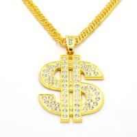 Zinc Alloy Sweater Chain Necklace, Dollar Sign, gold color plated, Unisex & with rhinestone Approx 27.5 Inch 