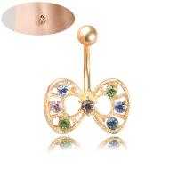 Stainless Steel Belly Ring, Zinc Alloy, with Cubic Zirconia, Butterfly, real gold plated, hypo allergic & for woman & with rhinestone 