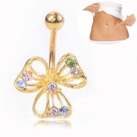 Stainless Steel Belly Ring, with Cubic Zirconia & Zinc Alloy, Butterfly, real gold plated, hypo allergic & Unisex & hollow, gold 
