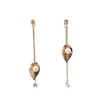 Asymmetric Earrings, Titanium Steel, with Cubic Zirconia & Plastic Pearl, with plastic earnut & fashion jewelry & for woman 