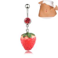 Stainless Steel Belly Ring, with Cubic Zirconia, Strawberry, fashion jewelry & for woman 