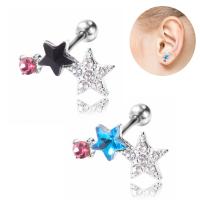 Stainless Steel Ear Piercing Jewelry, Zinc Alloy, Star, fashion jewelry & Unisex & with rhinestone u7c971.2mm ,u957f6mm ,u603bu957f16mm 