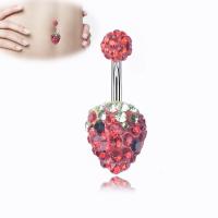Stainless Steel Belly Ring, 316L Stainless Steel, with Cubic Zirconia, Strawberry, fashion jewelry & for woman & with rhinestone 