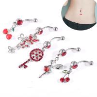 Stainless Steel Belly Ring, 316L Stainless Steel, with Rhinestone, Cherry, 5 pieces & for woman & with rhinestone, 5MMu94a2u73e 5f2fu6746 