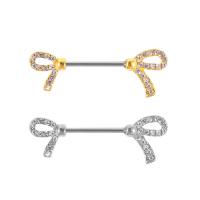Stainless Steel Nipple Ring, Bowknot, hypo allergic & for woman & with rhinestone 5MMx1.6bar 