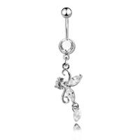 Stainless Steel Belly Ring, with Cubic Zirconia, hypo allergic & for woman & with rhinestone, silver color 
