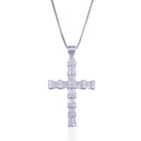 Sterling Silver Cross Pendants, 925 Sterling Silver, platinum plated, micro pave cubic zirconia & for woman 
