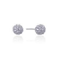 Sterling Silver Stud Earring, 925 Sterling Silver, Round, platinum plated, with plastic earnut & micro pave cubic zirconia & for woman 
