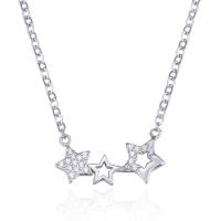 Cubic Zircon Micro Pave Sterling Silver Necklace, 925 Sterling Silver, with 30mm extender chain, Star, platinum plated, micro pave cubic zirconia & for woman Approx 15.7 Inch 