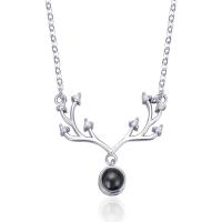 925 Sterling Silver Miniature Projection Necklace, with Crystal, with 30mm extender chain, Antlers, plated, micro pave cubic zirconia & for woman Approx 16.3 Inch 