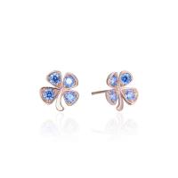 Sterling Silver Stud Earring, 925 Sterling Silver, Four Leaf Clover, plated, with plastic earnut & micro pave cubic zirconia & for woman 