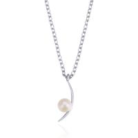 Sterling Silver Jewelry Necklace, 925 Sterling Silver, with Shell Pearl, platinum plated, for woman, 4.5mmuff0c14.6mm Approx 16.9 Inch 