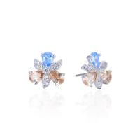 Sterling Silver Stud Earring, 925 Sterling Silver, with Crystal, platinum plated, with plastic earnut & micro pave cubic zirconia & for woman 