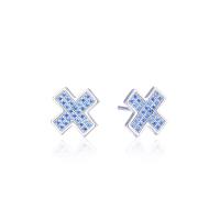 Sterling Silver Stud Earring, 925 Sterling Silver, Cross, platinum plated, with plastic earnut & micro pave cubic zirconia & for woman 