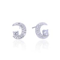 Sterling Silver Stud Earring, 925 Sterling Silver, platinum plated, with plastic earnut & micro pave cubic zirconia & for woman 