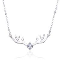 Cubic Zircon Micro Pave Sterling Silver Necklace, 925 Sterling Silver, with 40mm extender chain, Antlers, platinum plated, micro pave cubic zirconia & for woman Approx 17.7 Inch 
