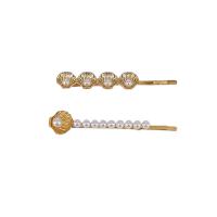 Hair Slide, Zinc Alloy, with Plastic Pearl, 2 pieces & fashion jewelry & for woman 