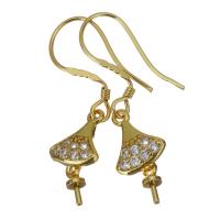 Brass Earring Drop Component, gold color plated, micro pave cubic zirconia, 31mm 1mm 