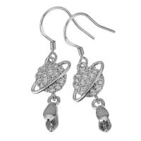 Brass Earring Drop Component, platinum plated, micro pave cubic zirconia, 33mm 0.5mm 