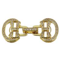 Brass Fold Over Clasp, gold color plated, micro pave cubic zirconia, 35mm Approx 