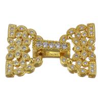 Brass Fold Over Clasp, gold color plated, micro pave cubic zirconia, 23mm Approx 