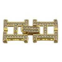 Brass Fold Over Clasp, gold color plated, micro pave cubic zirconia, 24mm Approx 