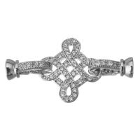 Brass Fold Over Clasp, platinum plated, micro pave cubic zirconia, 35mm Approx 4mm 