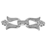 Brass Fold Over Clasp, platinum plated, micro pave cubic zirconia, 37mm Approx 