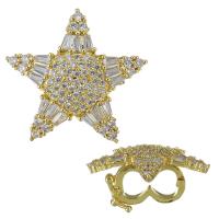 Brass Brooch, Star, gold color plated, micro pave cubic zirconia Approx 