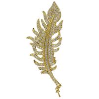 Brass Brooch, Feather, gold color plated, micro pave cubic zirconia, 65mm 1mm Approx 1.5mm 