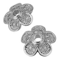 Brass Bead Cap, Flower, platinum plated, micro pave cubic zirconia Approx 1.5mm 