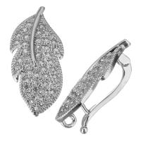 Brass Brooch, Leaf, silver color plated, micro pave cubic zirconia & for woman Approx 1.5mm 
