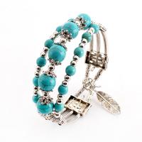 Zinc Alloy Turquoise Bracelets, with turquoise, silver color plated, three layers & folk style & for woman, blue mm 
