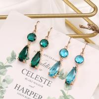 Brass Drop Earring, with Crystal, zinc alloy earring hook, gold color plated, for woman 