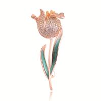 Rhinestone Brass Brooch, Rose, rose gold color plated, fashion jewelry & for woman & enamel & with rhinestone 
