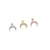 Brass Stud Earring, stainless steel post pin, Moon, plated, micro pave cubic zirconia & for woman 6mm 