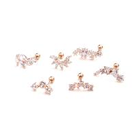 Brass Piercing Earring, stainless steel post pin, plated & micro pave cubic zirconia & for woman, 6mm 