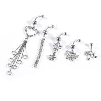 Stainless Steel Belly Ring, with Zinc Alloy, 5 pieces & for woman & with rhinestone, 1.6mm, u6746u957f10mm 