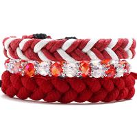 Waxed Cotton Cord Bracelet Set, with Crystal, Adjustable & three pieces & for woman, red, 220mm 
