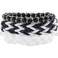 Waxed Cotton Cord Bracelet Set, with Crystal, Adjustable & three pieces & for woman, white and black, 220mm 