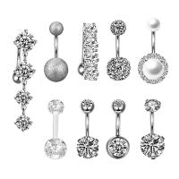Stainless Steel Belly Ring, with Cubic Zirconia & Zinc Alloy, nine pieces & hypo allergic & for woman & with rhinestone 